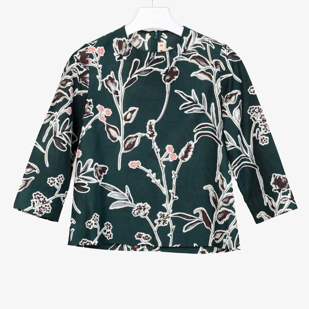 Marni Resort 2015 Green Cotton Silk Floral Print Blouse